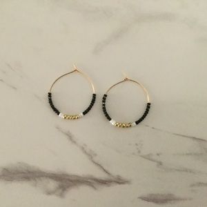 Black White & Gold Beaded Hoops
